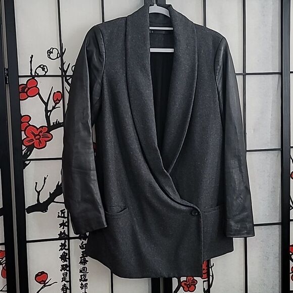 All Saints Wool/Leather sleeved Jacket/ Blazer - Picture 2 of 7